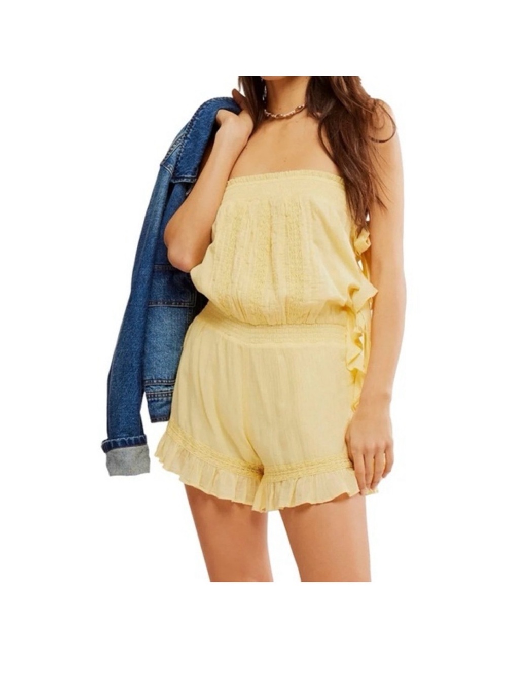 Free People Yellow Ruffled One-Shoulder Camisole